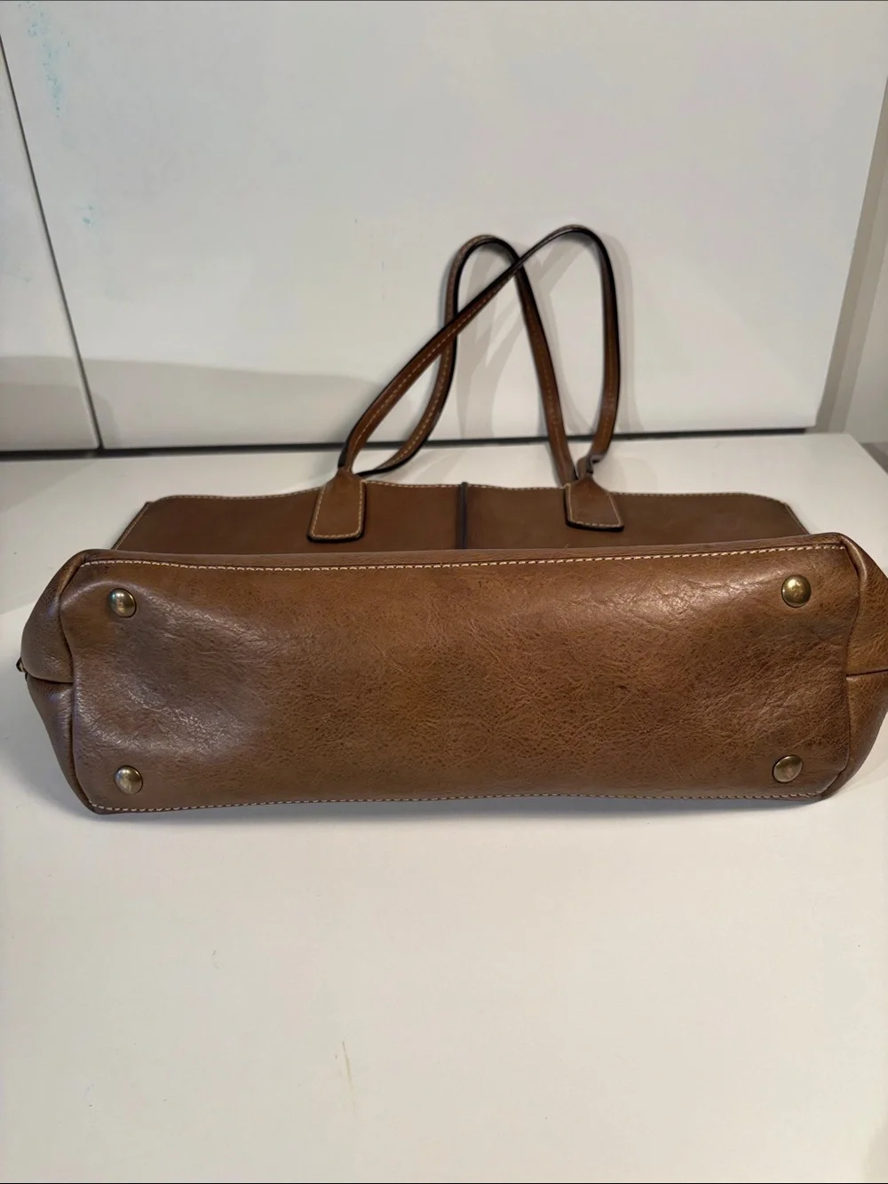 Frye Brown Leather Tote with Orange Interior - Picture 7 of 9